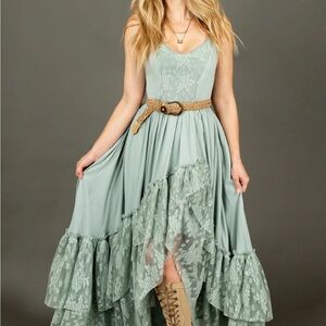 Joyfolie Sage Green High Low Dress with Lace CHRISTELLE